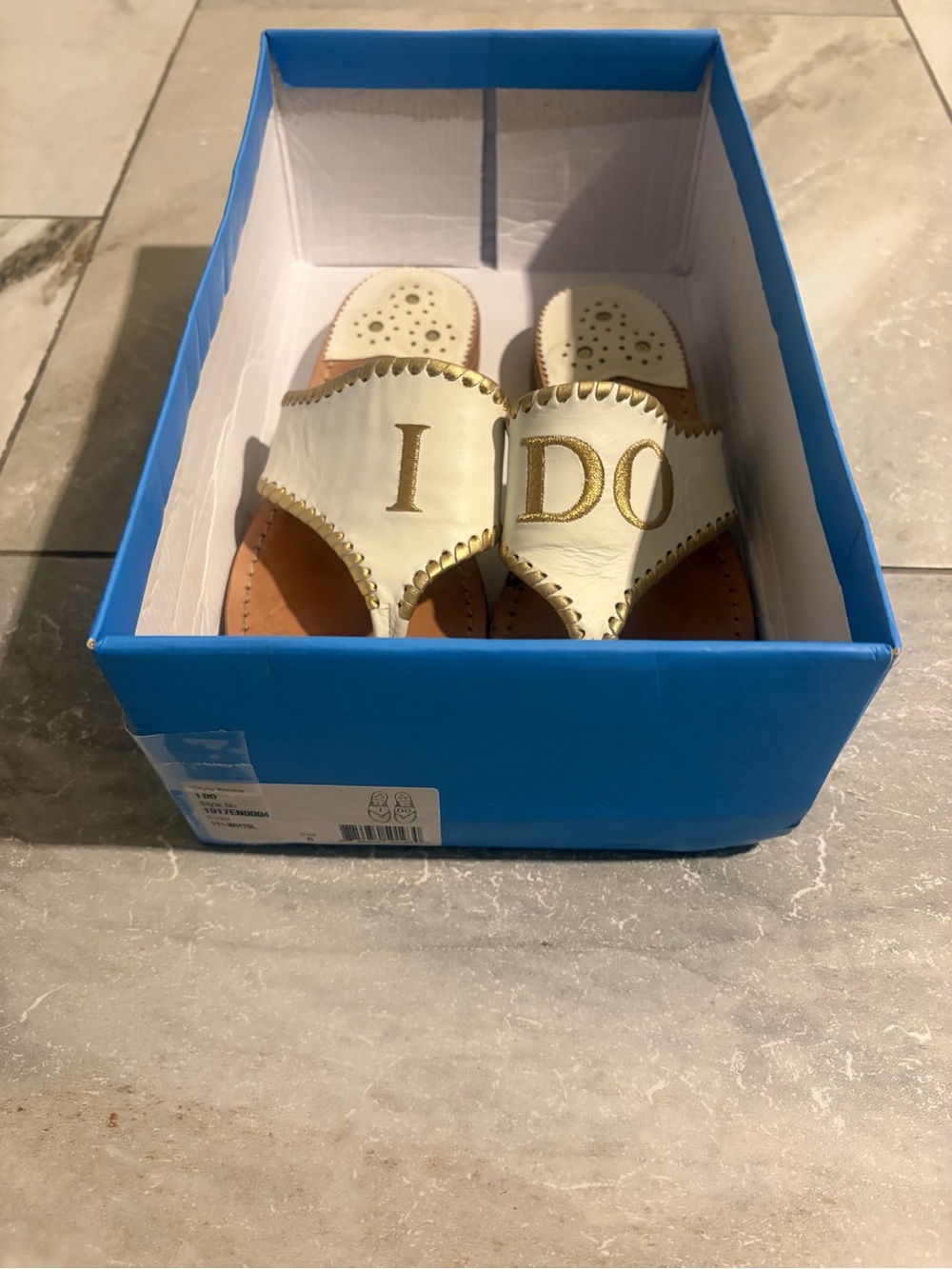 Jack Rogers | White & Gold Bridal 'I DO' Leather Sandals